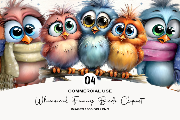 Whimsical Funny Birds Clipart