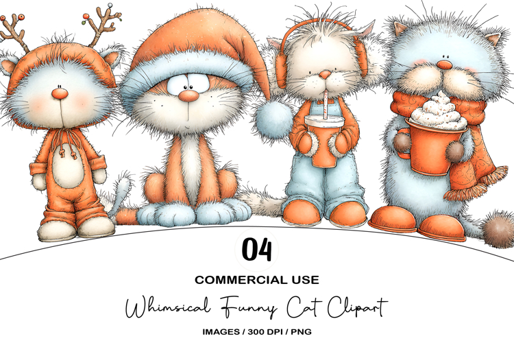 Whimsical Funny Cat Clipart