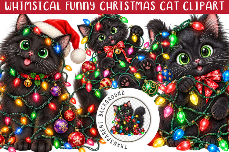Whimsical Funny Christmas Cat Clipart example image 1