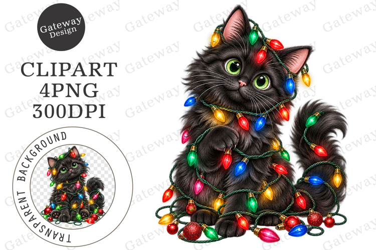 Whimsical Funny Christmas Cat Clipart
