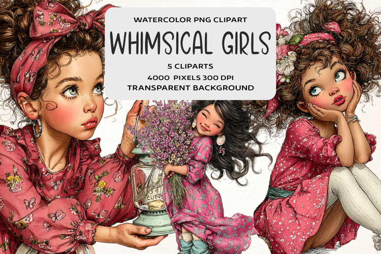 Whimsical Funny Girls Clipart