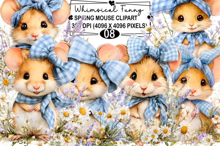 Whimsical Funny Spring Mouse Clipart Watercolor png
