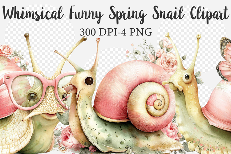 Whimsical Funny Spring Snail Clipart