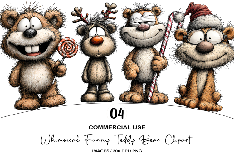 Whimsical Funny Teddy Bear Clipart