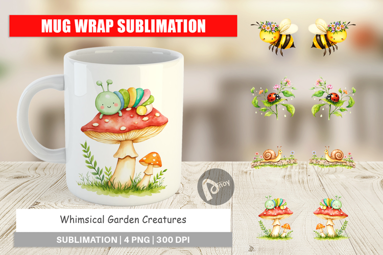Mug Wrap Whimsical Garden Creatures