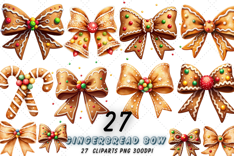 Whimsical Gingerbread Bow Clipart | Christmas Cookie PNG