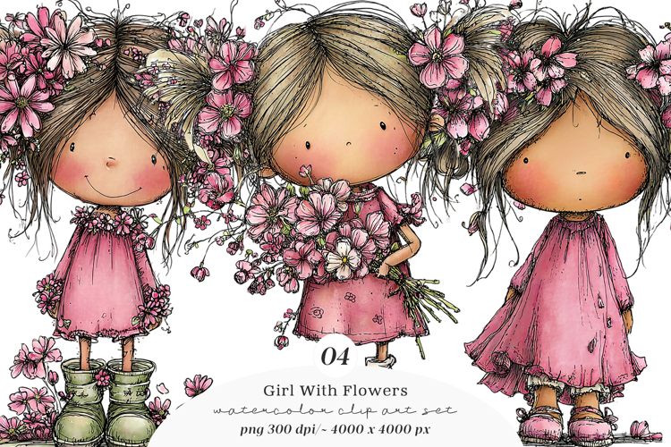 Whimsical Girl With Flowers example image 1