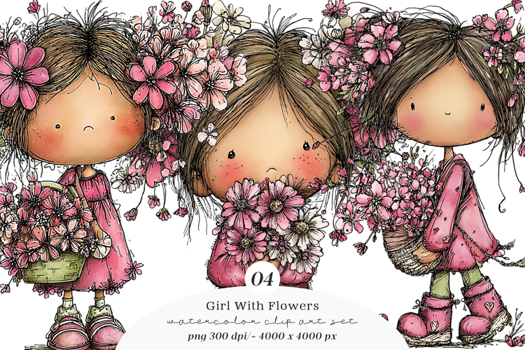 Whimsical Girl With Flowers example image 1