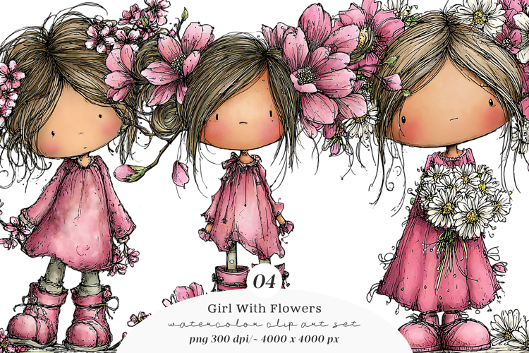 Whimsical Girl With Flowers example image 1