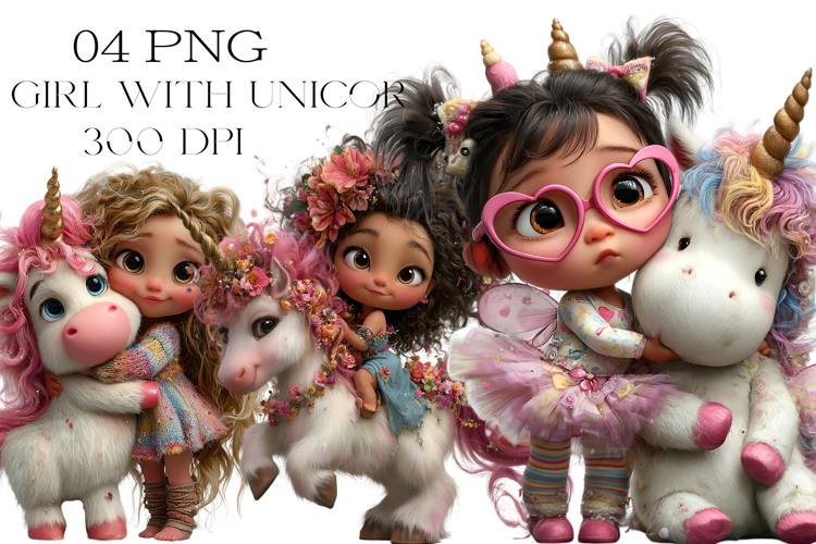 Whimsical Girl with Unicorn Clipart
