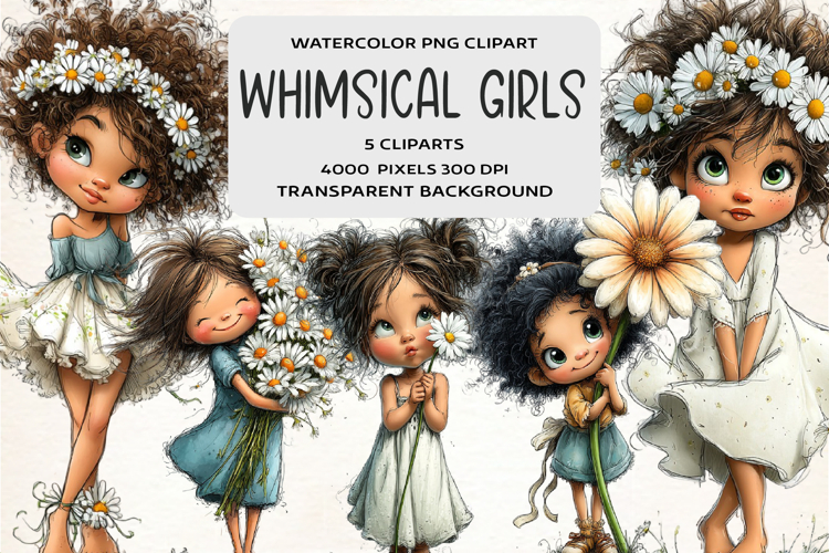 Whimsical Girls Daisy Clipart