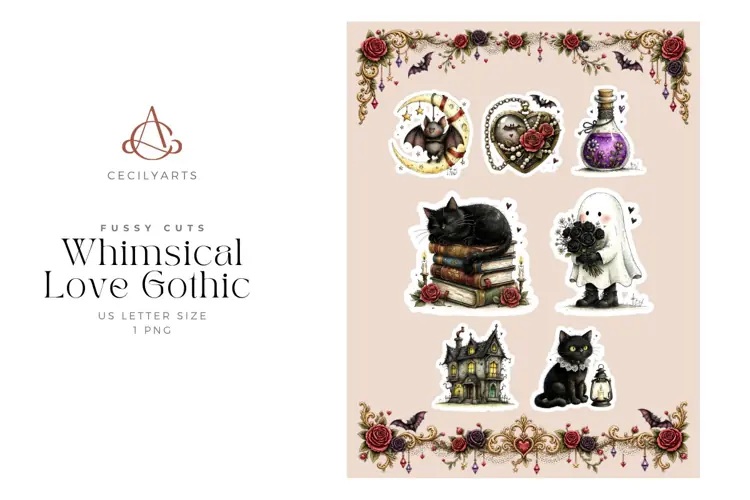 Whimsical Love Gothic Fussy Cut Sheet
