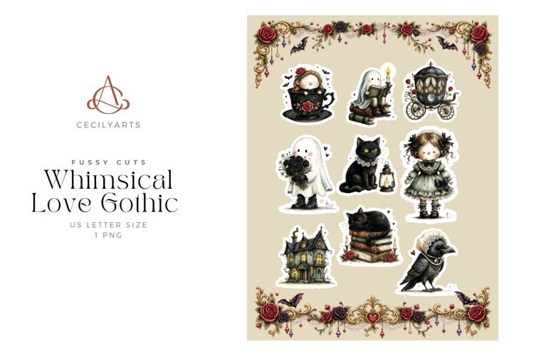 Whimsical Love Gothic Fussy Cut Sheet example image 1