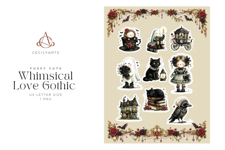 Whimsical Love Gothic Fussy Cut Sheet