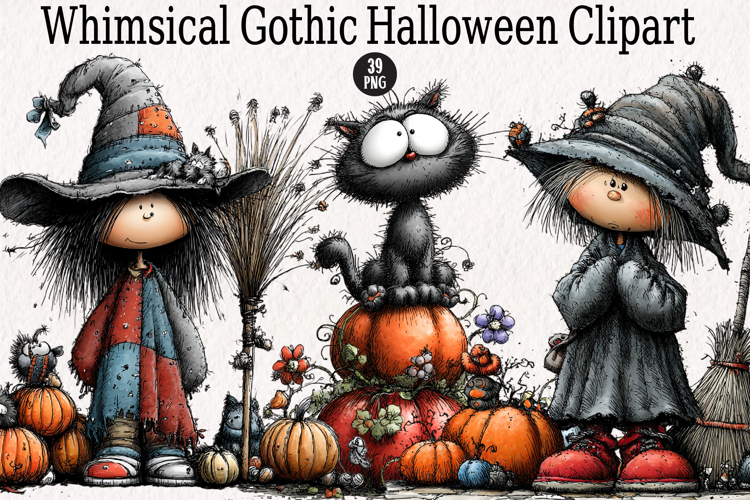 Whimsical Gothic Halloween Clipart example image 1