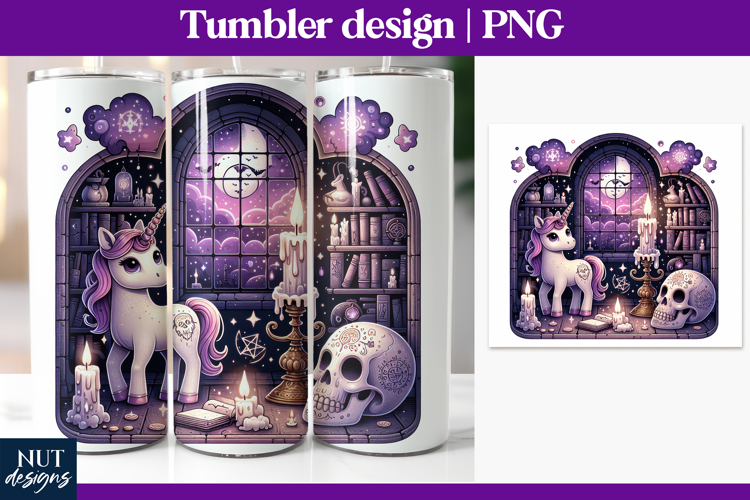 Unicorn Halloween Tumbler PNG Whimsical pastel halloween