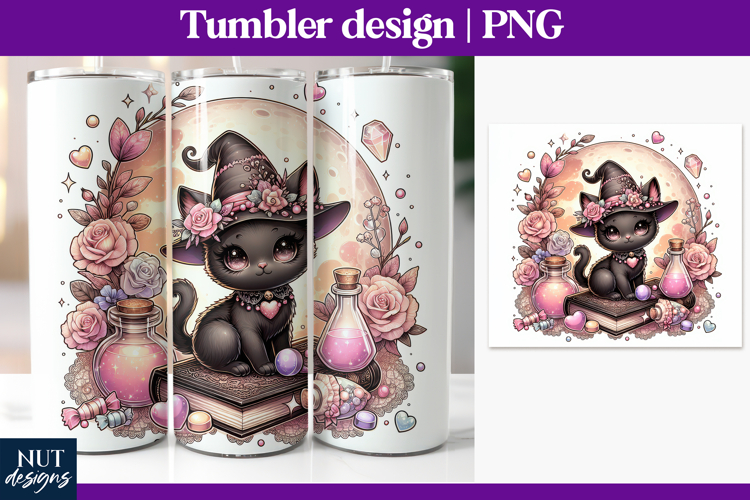 Black Cat Halloween Tumbler wrap Whimsical pastel halloween