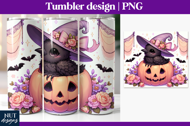 Baby Crow Halloween Tumbler wrap Whimsical pastel halloween