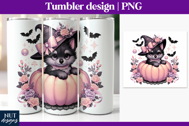 Baby Wolf Halloween Tumbler wrap Whimsical pastel halloween