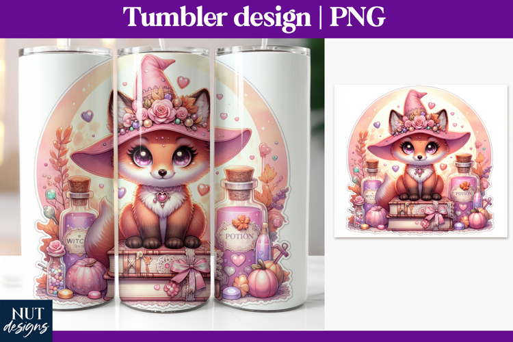 Cute Fox Halloween Tumbler wrap Whimsical pastel halloween