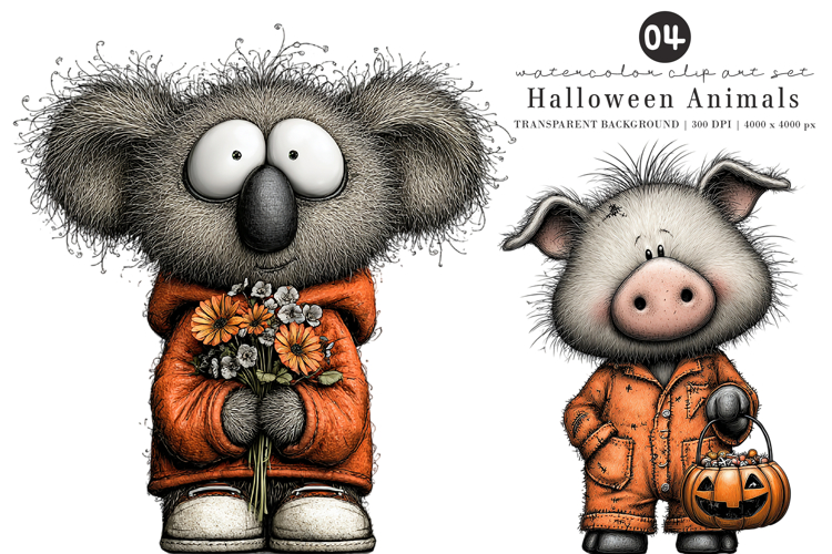 Whimsical Halloween Animals Clipart example image 1