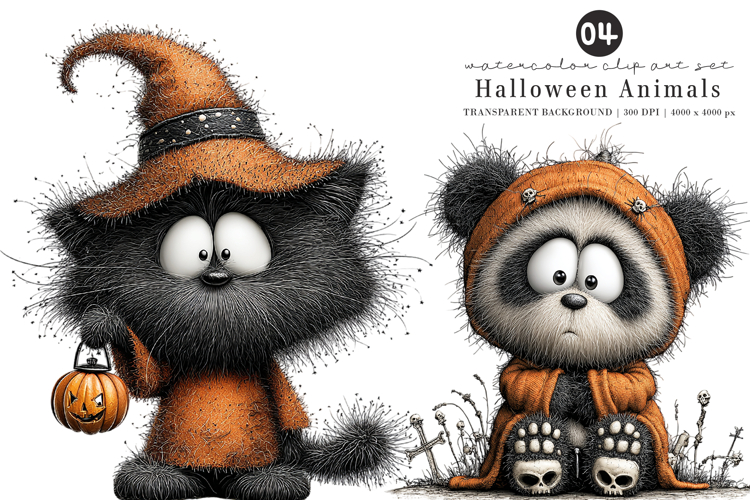Whimsical Halloween Animals Clipart example image 1