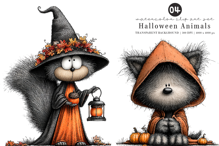Whimsical Halloween Animals Clipart example image 1