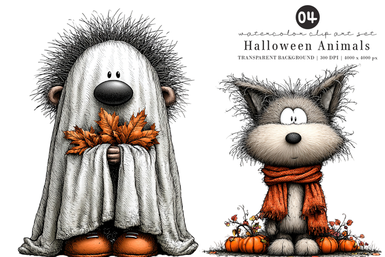 Whimsical Halloween Animals Clipart example image 1
