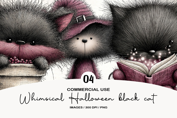 whimsical Halloween black cat Clipart