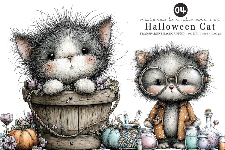 Whimsical Halloween Cat Clipart example image 1