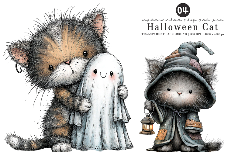 Whimsical Halloween Cat Clipart example image 1