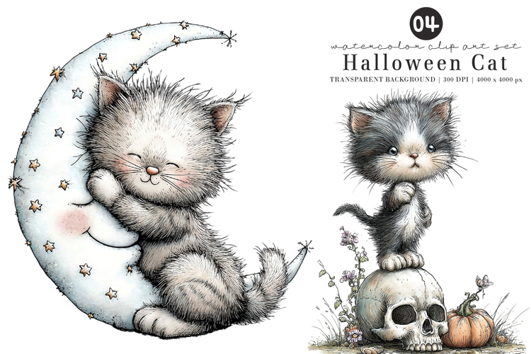 Whimsical Halloween Cat Clipart example image 1