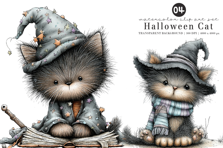 Whimsical Halloween Cat Clipart example image 1