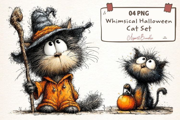 Whimsical Halloween Cat Clipart Sublimation
