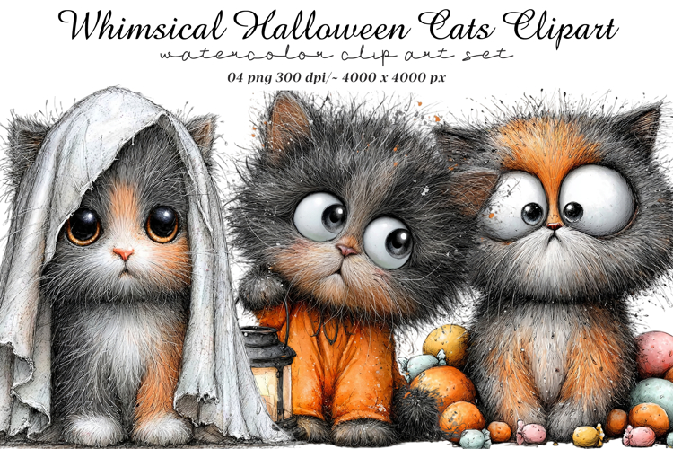 Whimsical Halloween Cats Clipart