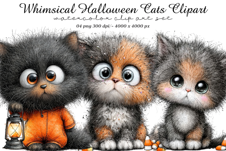 Whimsical Halloween Cats Clipart