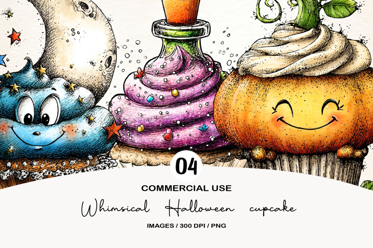 Whimsical Halloween cupcake Clipart