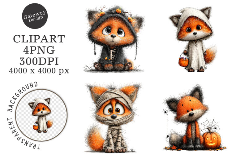 Whimsical Halloween Fox Clipart example image 1