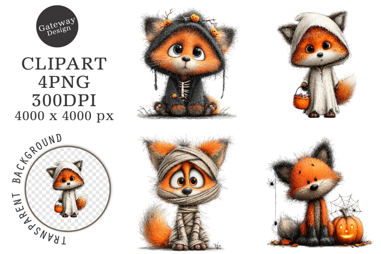 Whimsical Halloween Fox Clipart