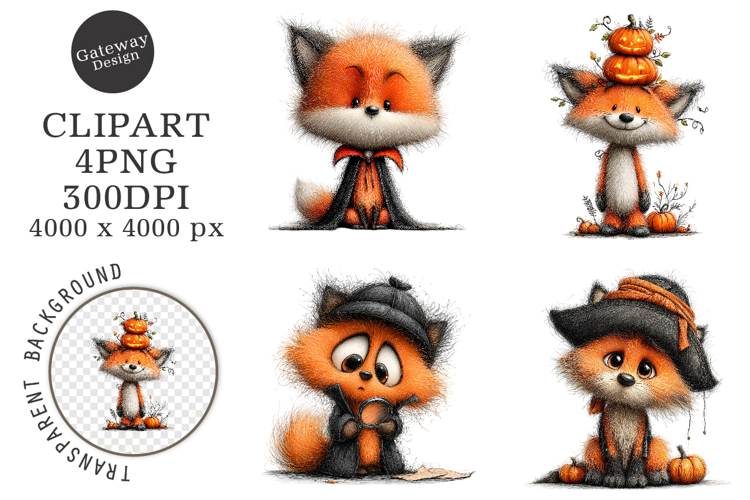 Whimsical Halloween Fox Clipart