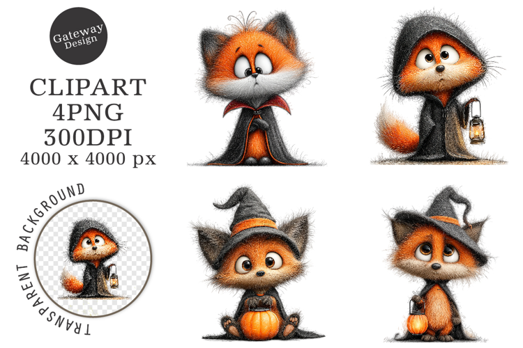 Whimsical Halloween Fox Clipart