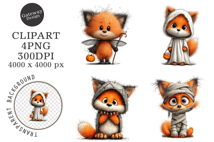 Whimsical Halloween Fox Clipart example image 1