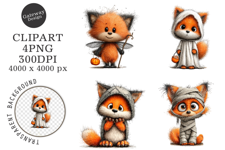 Whimsical Halloween Fox Clipart