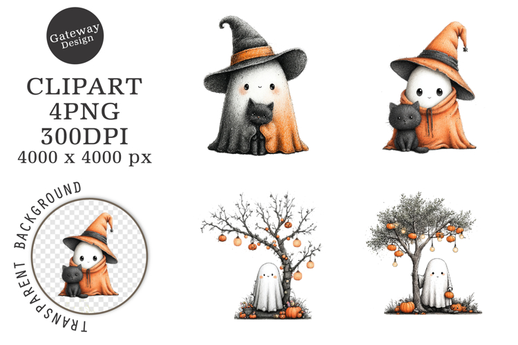 Whimsical Halloween Ghost Clipart