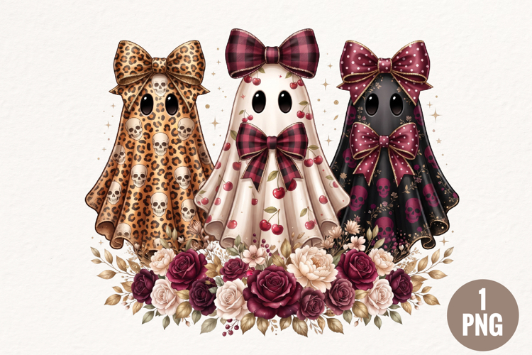 Whimsical Halloween Ghost Trio PNG