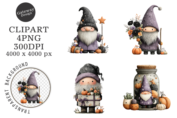 Whimsical Halloween Gnome Clipart