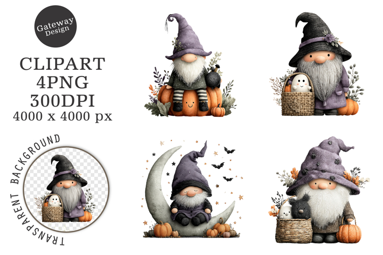 Whimsical Halloween Gnome Clipart