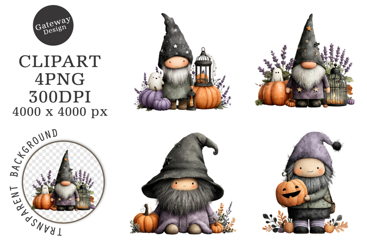 Whimsical Halloween Gnome Clipart