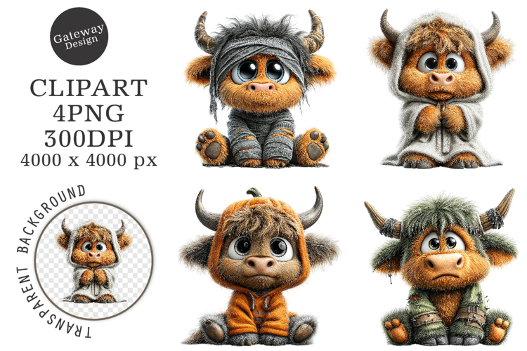Whimsical Halloween Highland Clipart