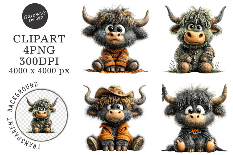 Whimsical Halloween Highland Clipart example image 1